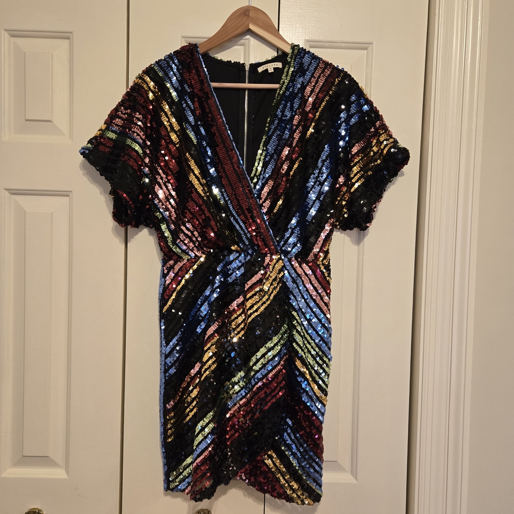 Vibrant Striped Sequin Mini Dress